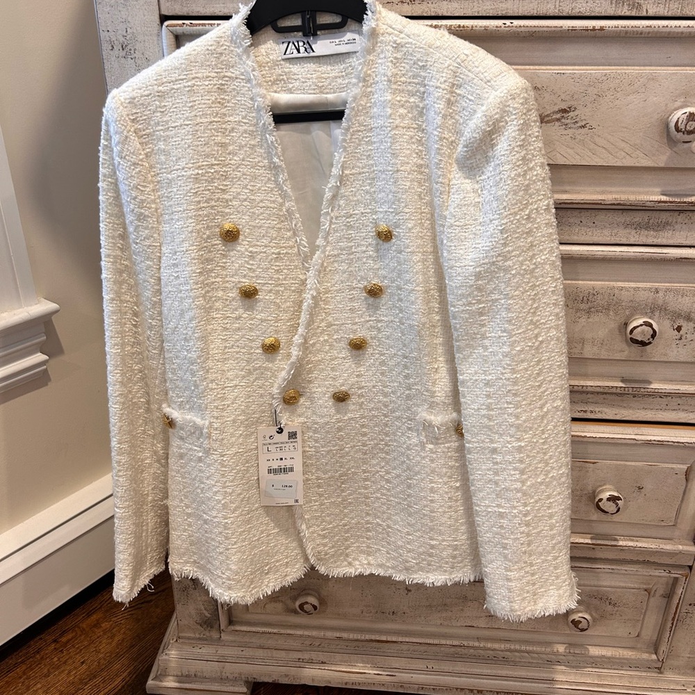 NWT Zara cream double breasted blazer size L